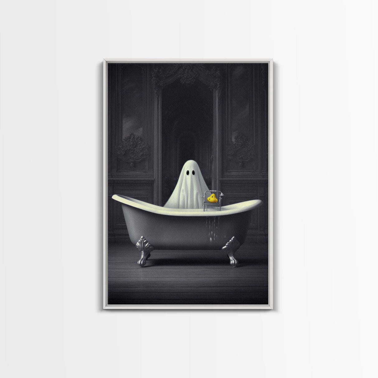Ghost Bathroom Canvas, Dark Romantic Ghost Standing in Bathroom Creepy,  Ghost in the Bath tub Wall Art Halloween Canvas, Funny Halloween