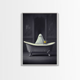 Ghost Bathroom Canvas, Dark Romantic Ghost Standing in Bathroom Creepy,  Ghost in the Bath tub Wall Art Halloween Canvas, Funny Halloween