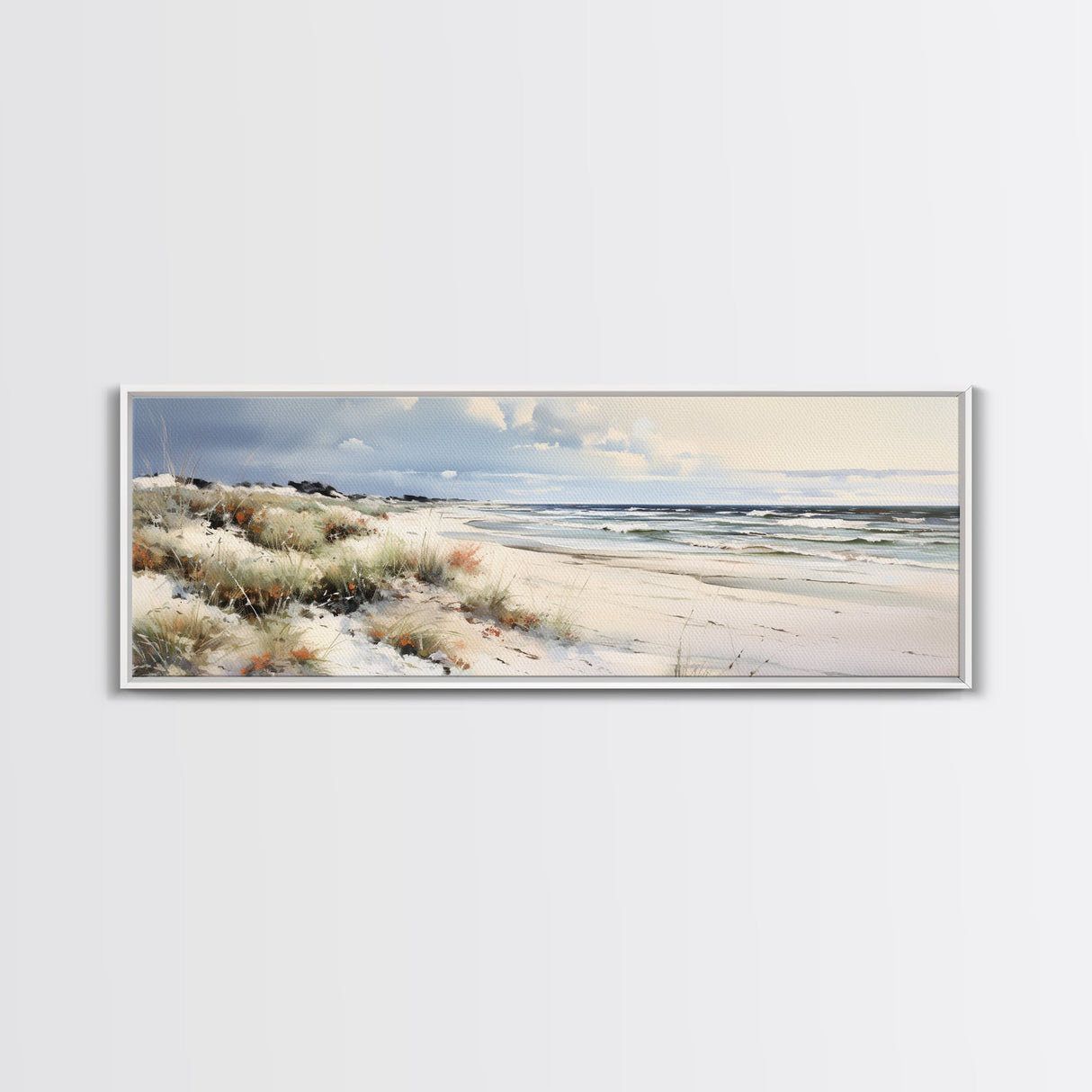 Panoramic Ocean Beach canvas prints Sea landscape Nautical photo Coastal Framed Art Sea wave canvas Extra large wall art Ready to hang