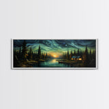 Vah Gogh Inspired Starry Night Farmhouse Painting Framed Canvas Print, Beautiful Minimalist Landscape Painting, Wall Art