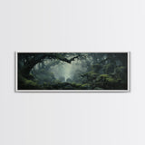In The Forest - Ready To Hang Panoramic Foggy Pine Forest Canvas Wall Art, Nature Wall Art, Misty Green Forest Print, Modern Home Decor