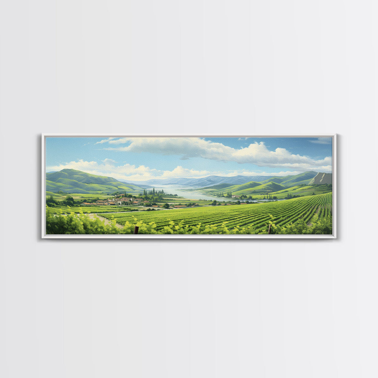 Italian Countryside Painting, Framed Canvas Print, Beautiful Scenic Panoramic Wall Art, Extra Wide Wall Decor, Guest Room Decor