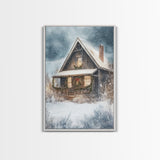 Beautiful Woods Cabin Framed Canvas Print, Extra Large Fall Decor, Mid Century Modern Winter Wall Art, Modern Christmas