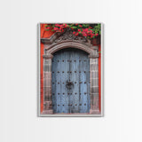 Mexican Style Colorful Architecture Framed Canvas Print Tall Art Depicting Traditional Blue Doors