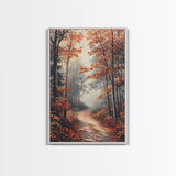 Path Through The Fall Leaves - Framed Canvas Print - Fall Decor - Autumn Gift Idea - Autumn Wall Art - Landscape Painting