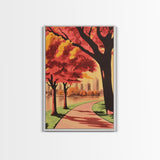 Canvas Print of City Park with Autumn Trees and Path, Seasonal Wall Art, Modern Farmhouse Decor, Best Gift Idea, Fall Cityscape Art