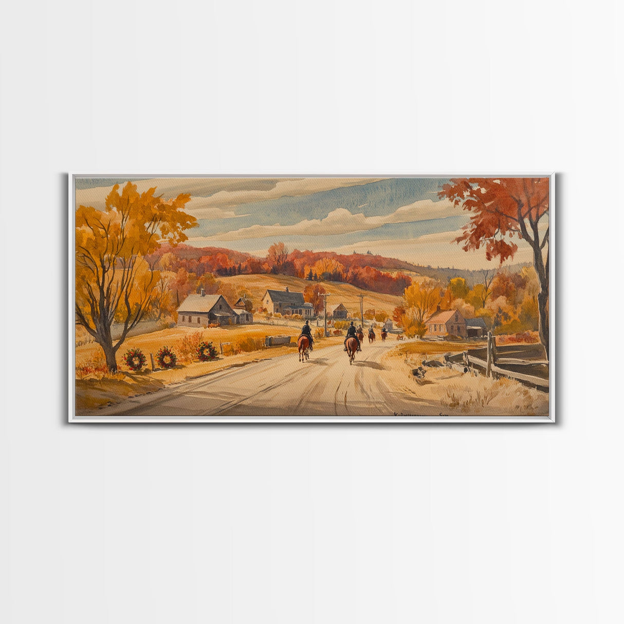Framed Canvas Print Autumn Cowboy Riders in Fall Colors, Perfect Autumn Decor, Rustic Western Wall Art, and Seasonal Fall Wall Print
