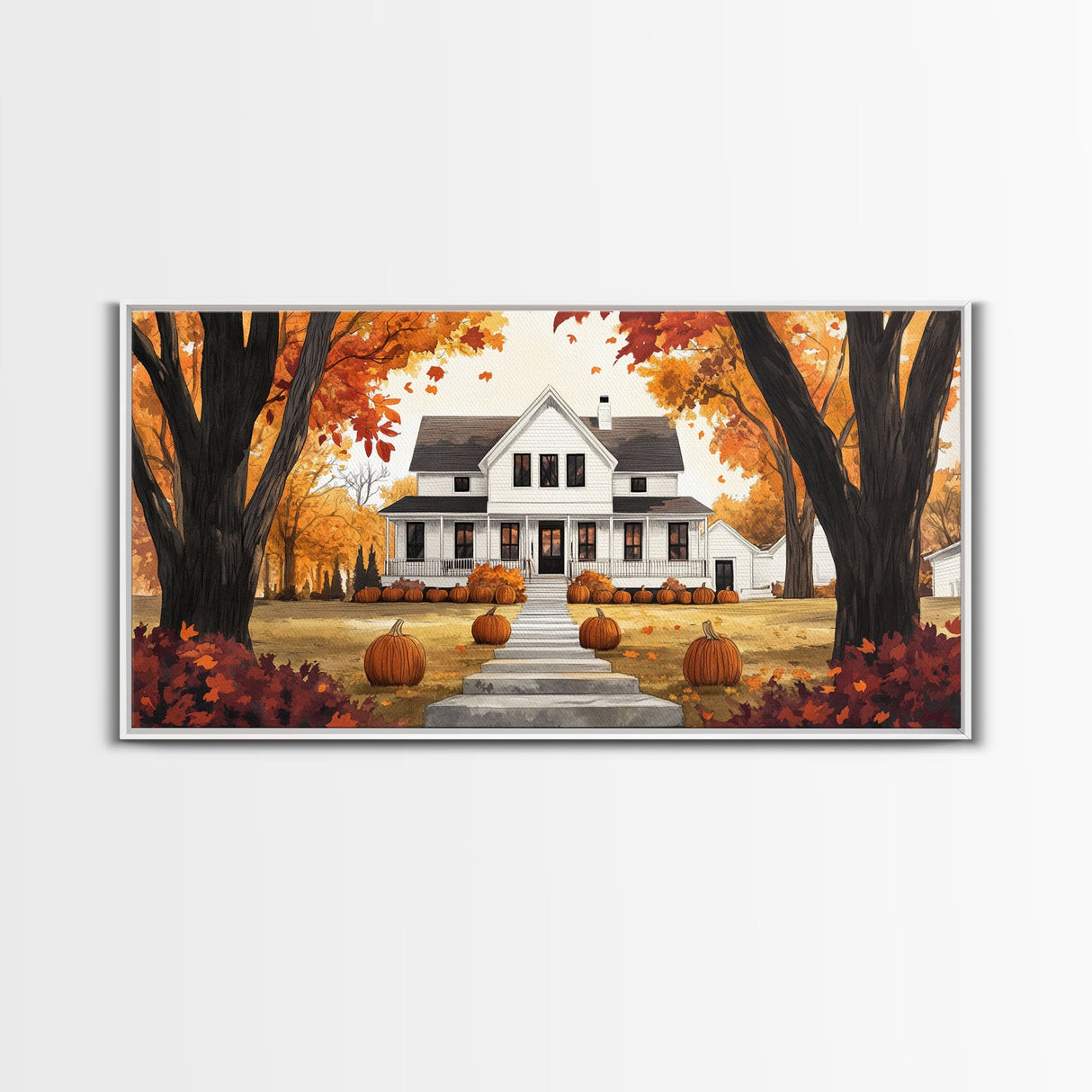 Fall farmhouse pumpkin decor, autumn country home art, rustic fall wall print seasonal wall decor, framed canvas print, autumn farmhouse art