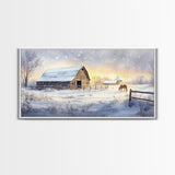 Rustic Barn in Winter Wonderland, Framed Canvas Print, Farmhouse Christmas Art, Christmas Wall Decor, Holiday Seasonal Wall Art, Gift Idea