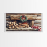 Cozy Cabin Fireplace Christmas Canvas Print | Rustic Christmas Wall Art | Holiday Home Decor | Christmas Mantle Decor | 2024 Christmas Gift