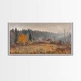 Early American Style Landscape Painting, Framed Canvas Print, Christmas Holiday Wall Art for Seasonal Winter Decor