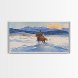 Cowboy In Golden Light Framed Canvas Print Tall Art Autumn Country Landscape Fall Decor Rustic Western Wall Art Farmhouse Decor Gift