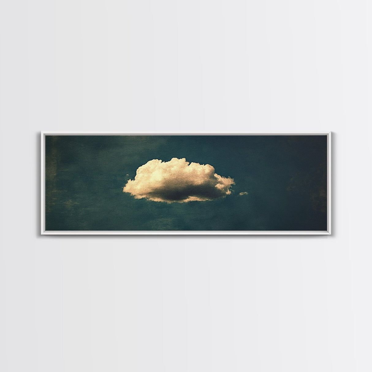 The Lonely Cloud - Framed Canvas Print - Vintage Moody Cloud Wall Art - Single Cloud In A Blue Sky - Vintage Above Bed Boho Art