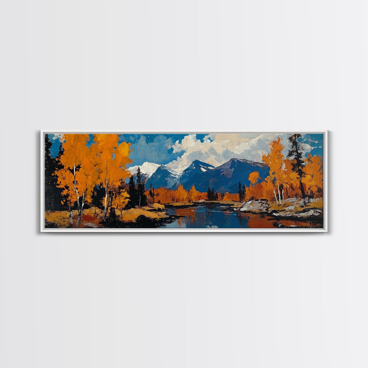 Large Framed Vintage Fall Landscape Wall Art - Oil Painting Print - Living Room Wall Art - Canvas Wall Art - Mountain Painting