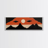 Flying Saucers over The Mountains - Retro Art Deco Inspired Scifi Art - Panoramic Print - Cute Nursery Decor