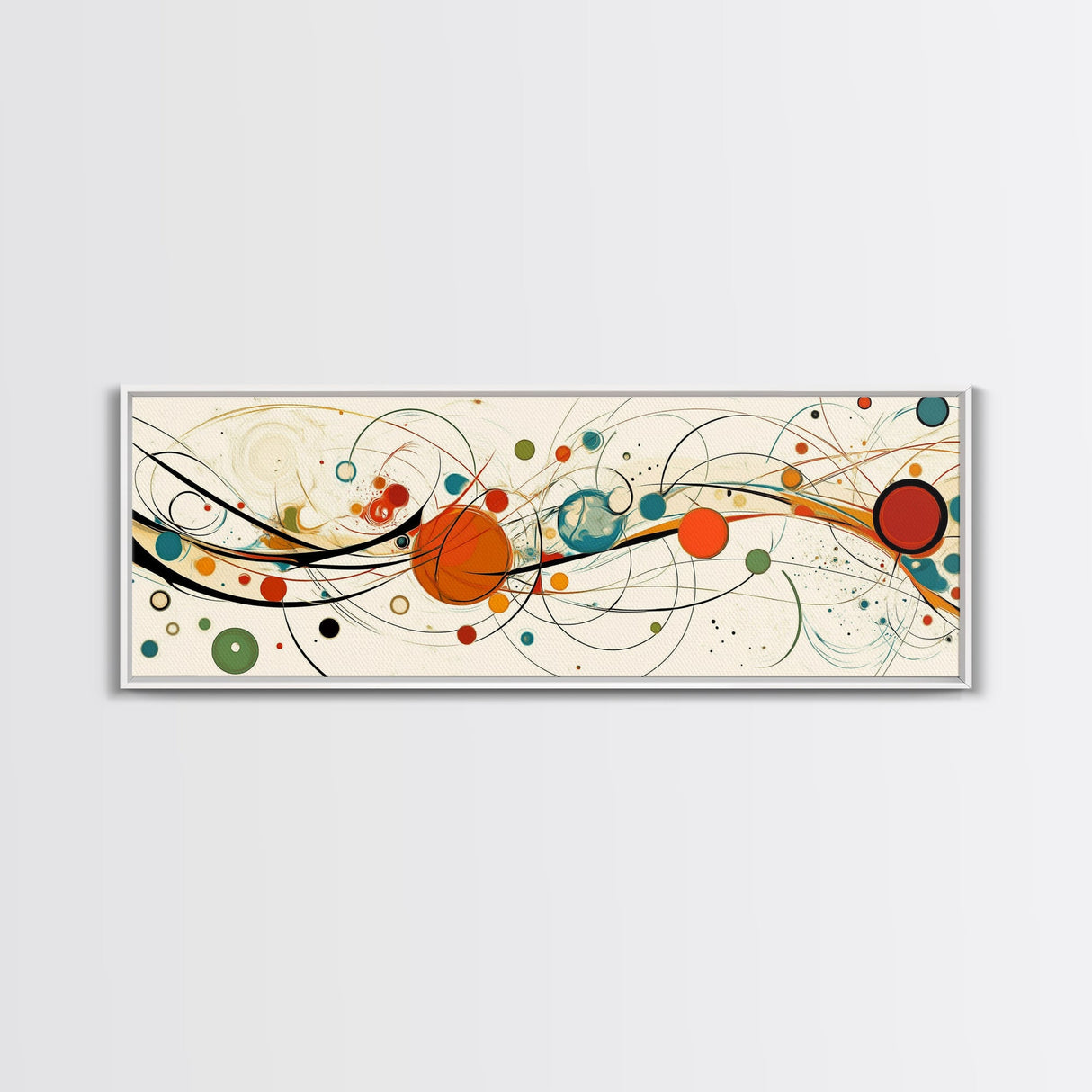 Retro Atomic Age Inspired Abstract Art, Framed Canvas Print, Solar System in Abstract, Mid-century modern Inspired Vintage Art