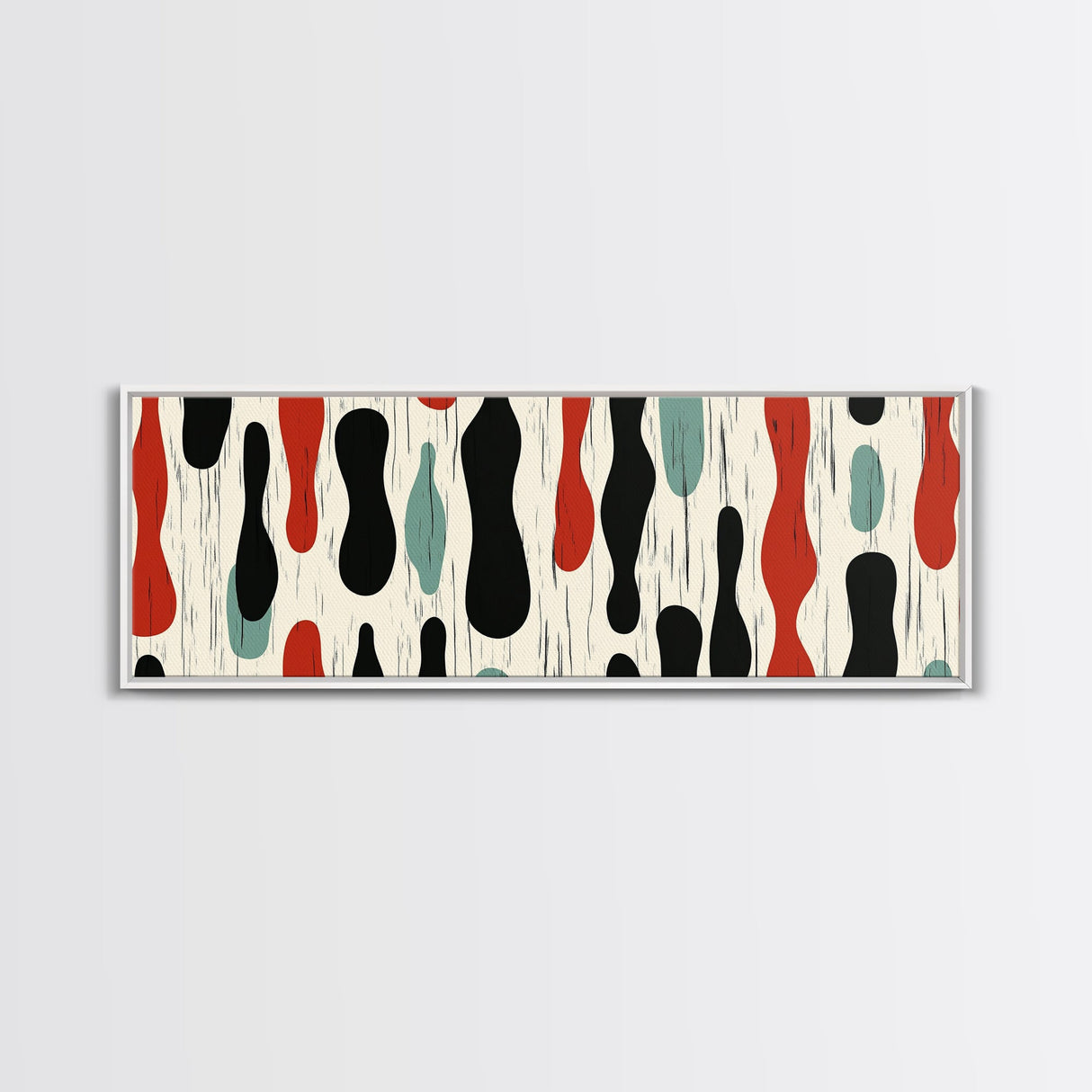 Mid Century Modern Wall Art Framed Canvas - Rain Drops - Panoramic Modern Wall Art Print - Above Bed or Above Sofa Wall Art, Modern Art
