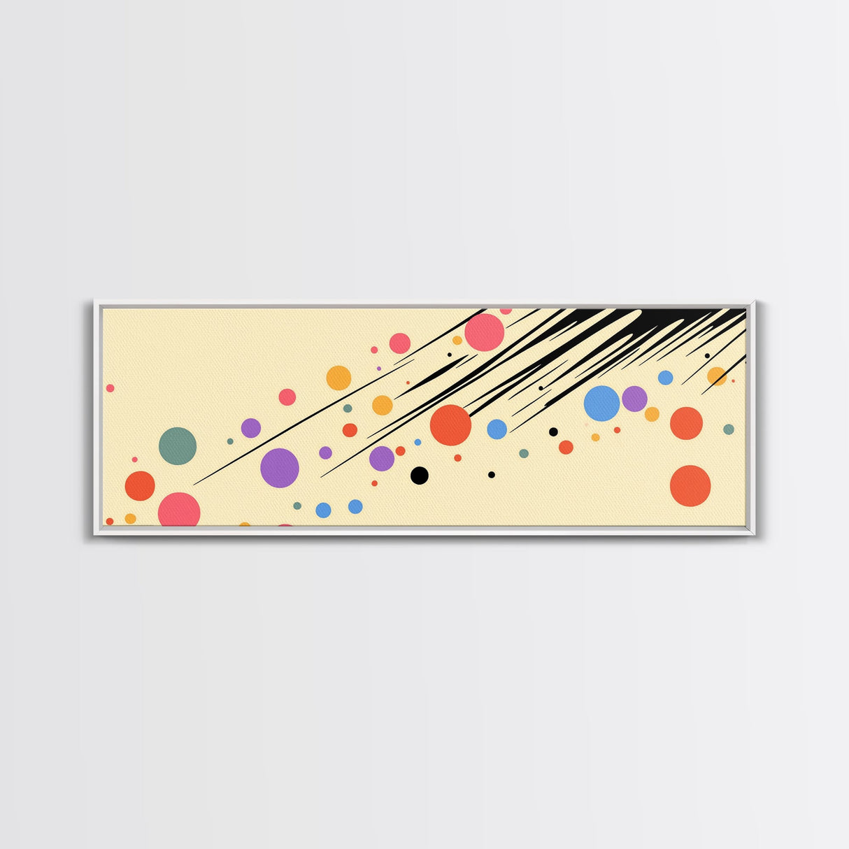 Polka Dots On Cream Background, Framed Canvas Print, Panoramic Wall Art, Modern Home Decor, Boho Style Above Bed Wall Art