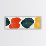 Navy Blue and Orange Splotches, Framed Canvas, Mid-Century Modern Abstract Wall Art, Wood Frame, Ready To Hang