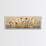 Field of Wildflowers, Spring Floral Decor, Oil Painting Canvas Print, Panoramic Art, Boho Floral Decor, Botanical Wall Art, Field of Flowers