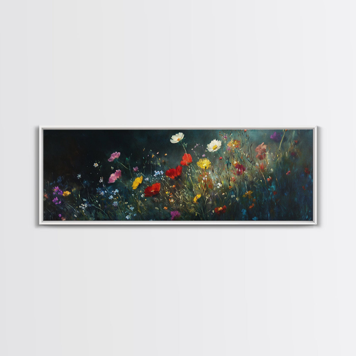 Wildflowers At Midnight Framed Canvas Print, Moody Decor, Boho Minimalist Wall Art, Modern Art, Floral or Botanical Wall Art