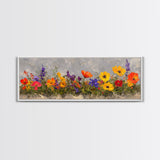 Rustic Wildflower Print, Wood Framed Canvas Art, Wild Flowers Oil Painting Print, Boho Style Minimalist Decor, Farmhouse Art