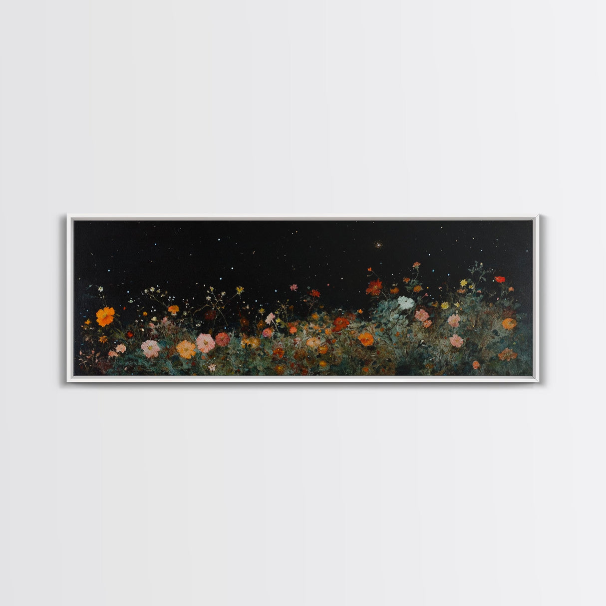 Field of Wildflowers Framed Wall Art Canvas Print, Vintage Botanical Landscape Art, Panoramic Print, Modern Farmhouse Art