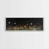 Dark & Moody Wild Flowers Under a Full Moon, Framed Canvas Print, Panoramic Extra Wide Wall Art, Oversized Home Decor, Modern Farmhouse Art