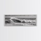 Subdued Black and White Ocean Photography Style Print, Panoramic Wall Art, Wood Framed Canvas Art, Seascapes, Nautical Decor