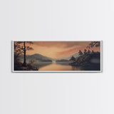 Moody Landscape Painting Print, Framed Canvas Print, Subdued Art, Dark and Stormy Landscape Painting, Panoramic Ultra Wide Wall Art