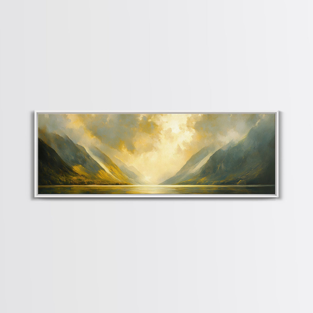 Sunset In The Valley, Framed Canvas Print, Oil Painting Landscape, Original Artwork, Wide Horizontal Art, Above Sofa Modern Art, Moody Decor