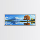 Large Framed Landscape Art | Reflections In The Lake | Panoramic Landscape Painting Framed Canvas Print | Canvas Wall Art