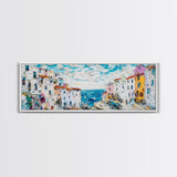 Italian Seaside Impasto Style Canvas Print, Retro Home Decor, Pastel Colors, Italy Wall Art, European Vacation Wall Art Gift