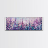 Purple Flower Painting, Lavender and Lilacs, Framed Canvas Print, Boho Style Panoramic Painting Wall Art, Purple and Blue Flowers