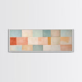 Midcentury Modern Style Abstract Square, Framed Canvas Print, MCM Modern Wall Art, Pastel Colors, Large Horizontal Wall Art Print