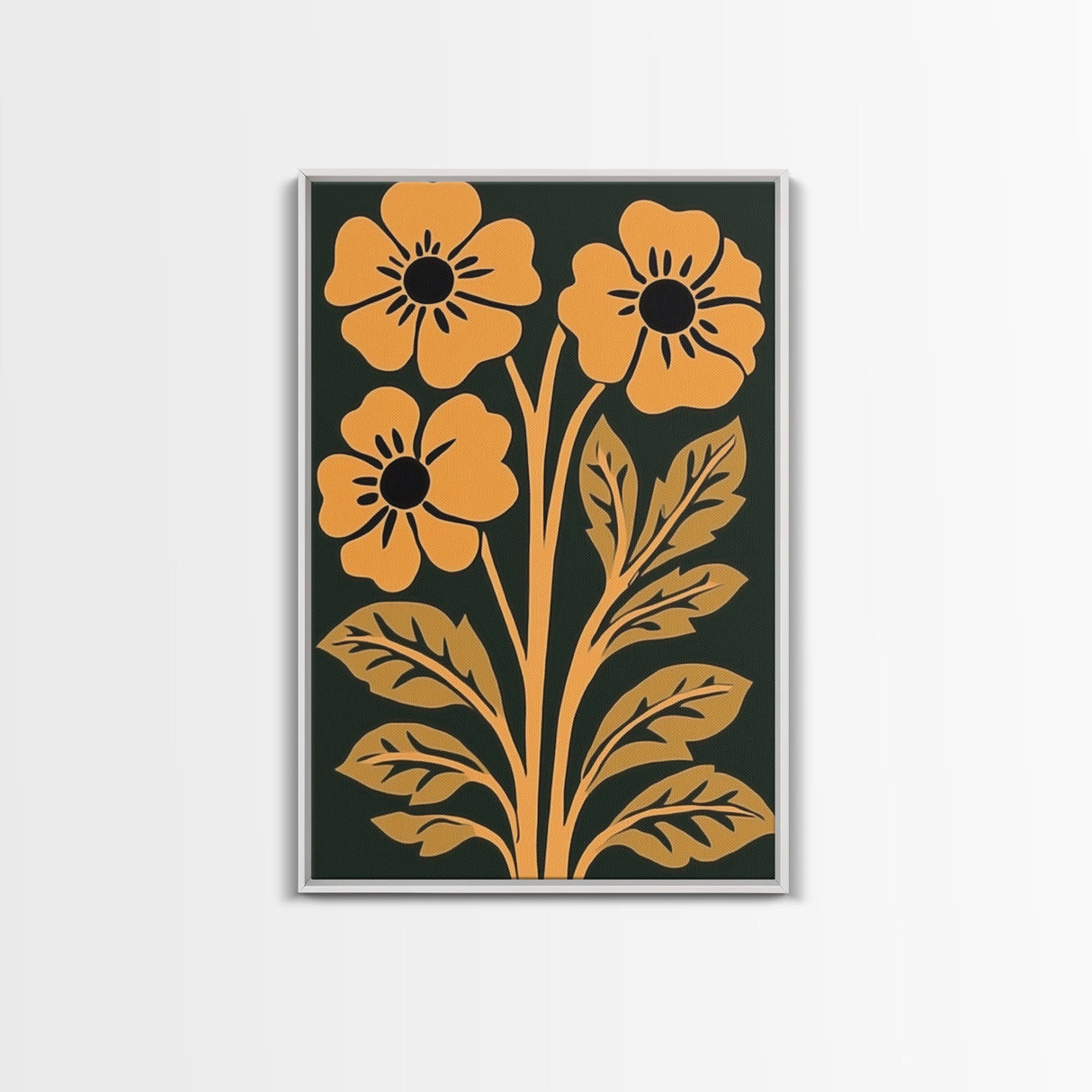Mid-Century Modern Abstract Floral Canvas Wall Art Print With Wood Frame, Home Decor, Modern Farmhouse Flower Market Decor
