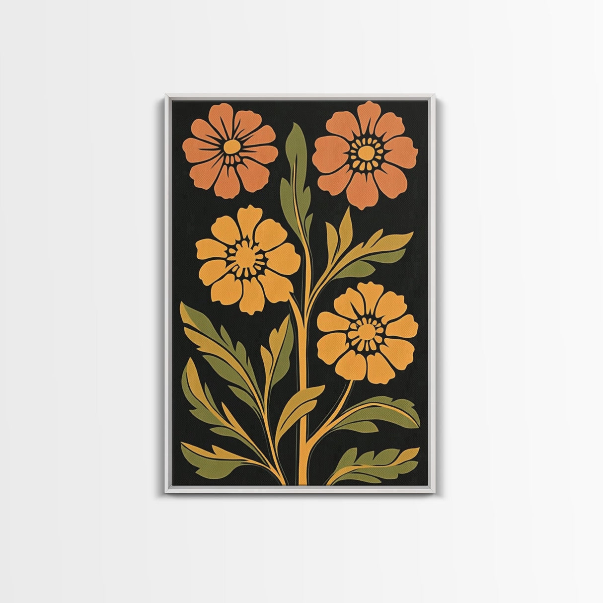 Abstract Geometric Flowers, Minimalist Botanical Floral Canvas Wall Art Print, Mid Century Modern Boho Decor, Neutral Subdued Flower Art