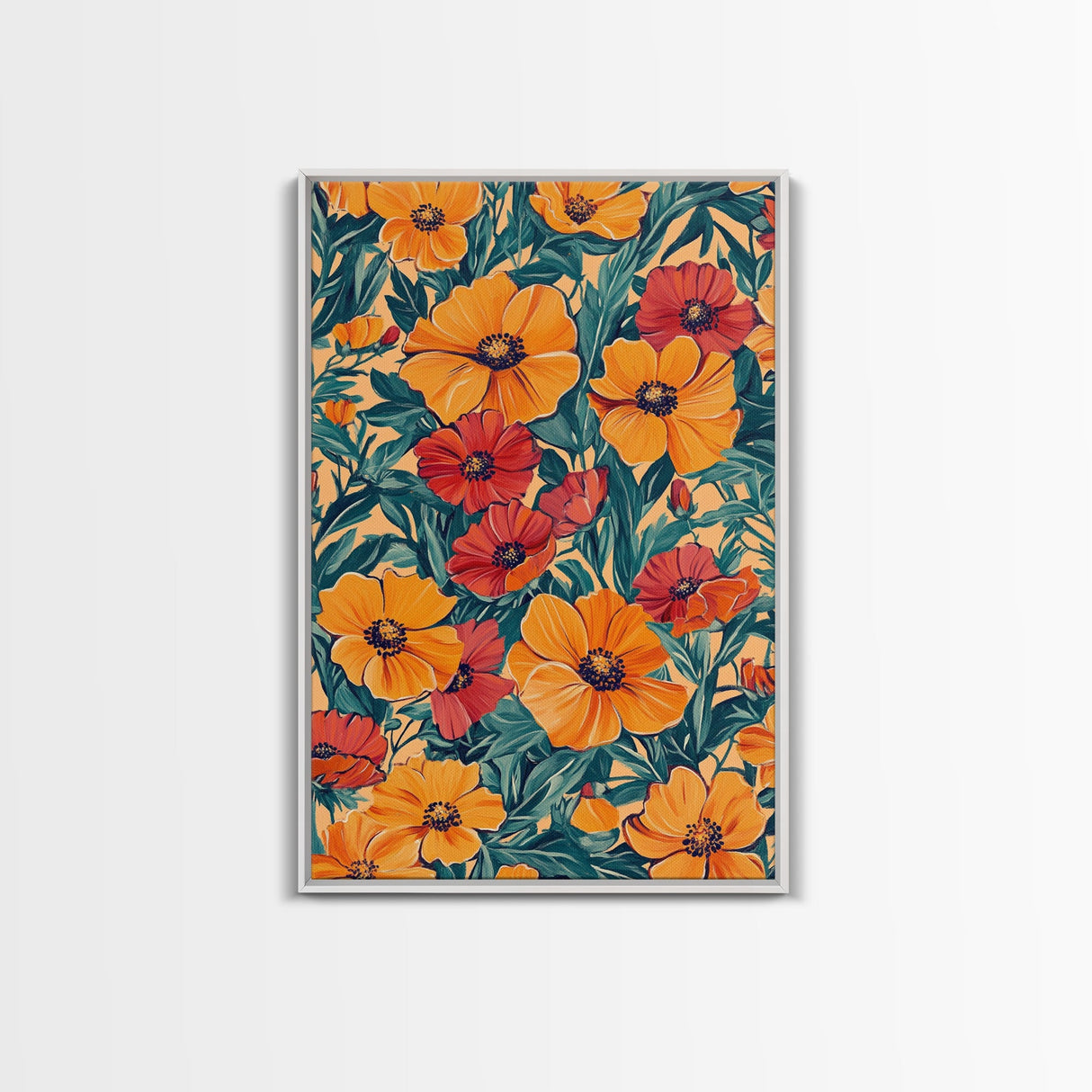Orange and Red Flower Print, Canvas Print, Wood Frame Art, Large Wall Art, Abstract Botanical or Floral Wall Art, Custom Painting For Living Room