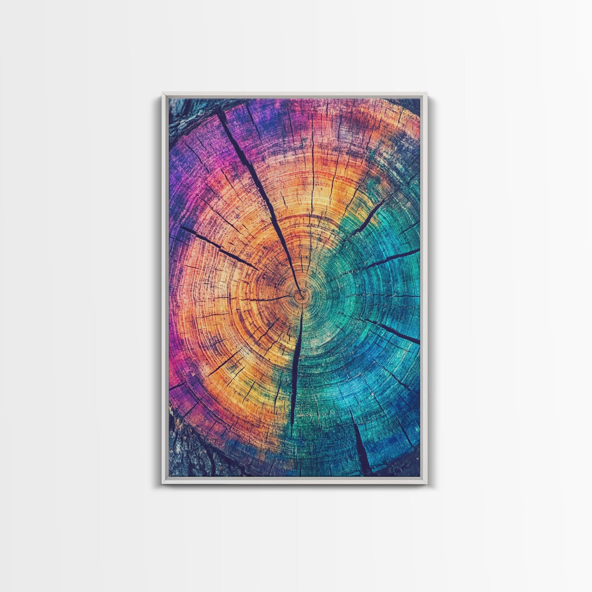Cross Section Of Tree Rings, Rainbow Eucalyptus Print, Wood Framed Canvas Art, Colorful Abstract Modern Art, Boho Chic Cabin Decor, Eclectic Art