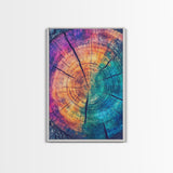 Cross Section Of Tree Rings, Rainbow Eucalyptus Print, Wood Framed Canvas Art, Colorful Abstract Modern Art, Boho Chic Cabin Decor, Eclectic Art