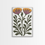 Abstract Botanical Wall Art, Framed Canvas Print, Purple Flowers on White Background