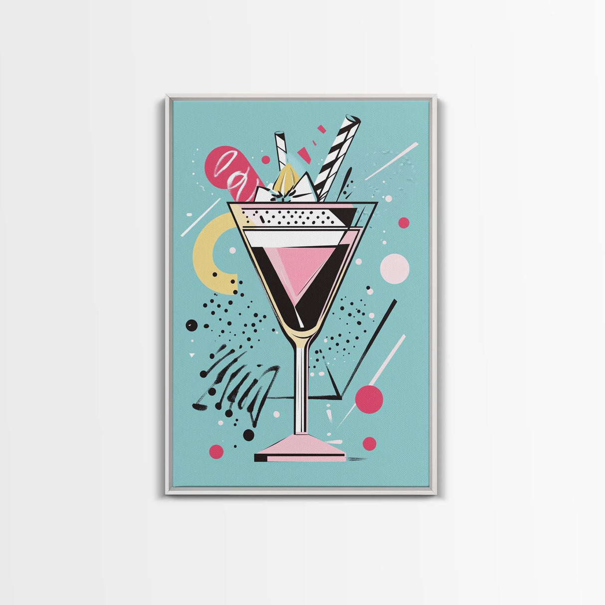 Preppy Martini Print, Framed Canvas Wall Art, Wedding Gift, Preppy Dorm Room Decor, Trendy Wall Art
