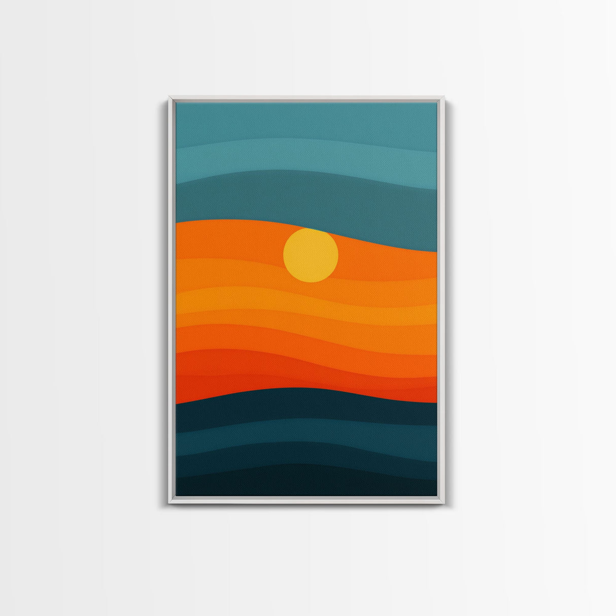 MCM - Mid Century Modern Framed Canvas Print of a Sunset, Gradient Painting Print, Vintage Landscape Art