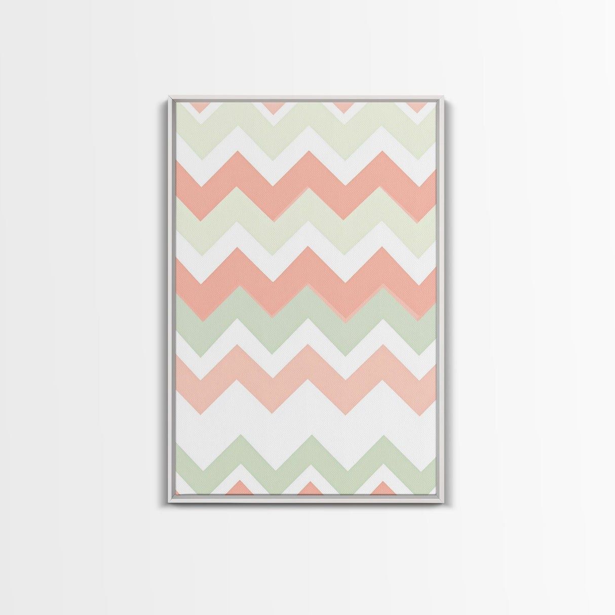 Pink and Mint Green Chevrons, MCM style Mid Century Modern Home Decor, Framed Canvas Print, Whimsical Wall Art