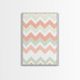 Pink and Mint Green Chevrons, MCM style Mid Century Modern Home Decor, Framed Canvas Print, Whimsical Wall Art