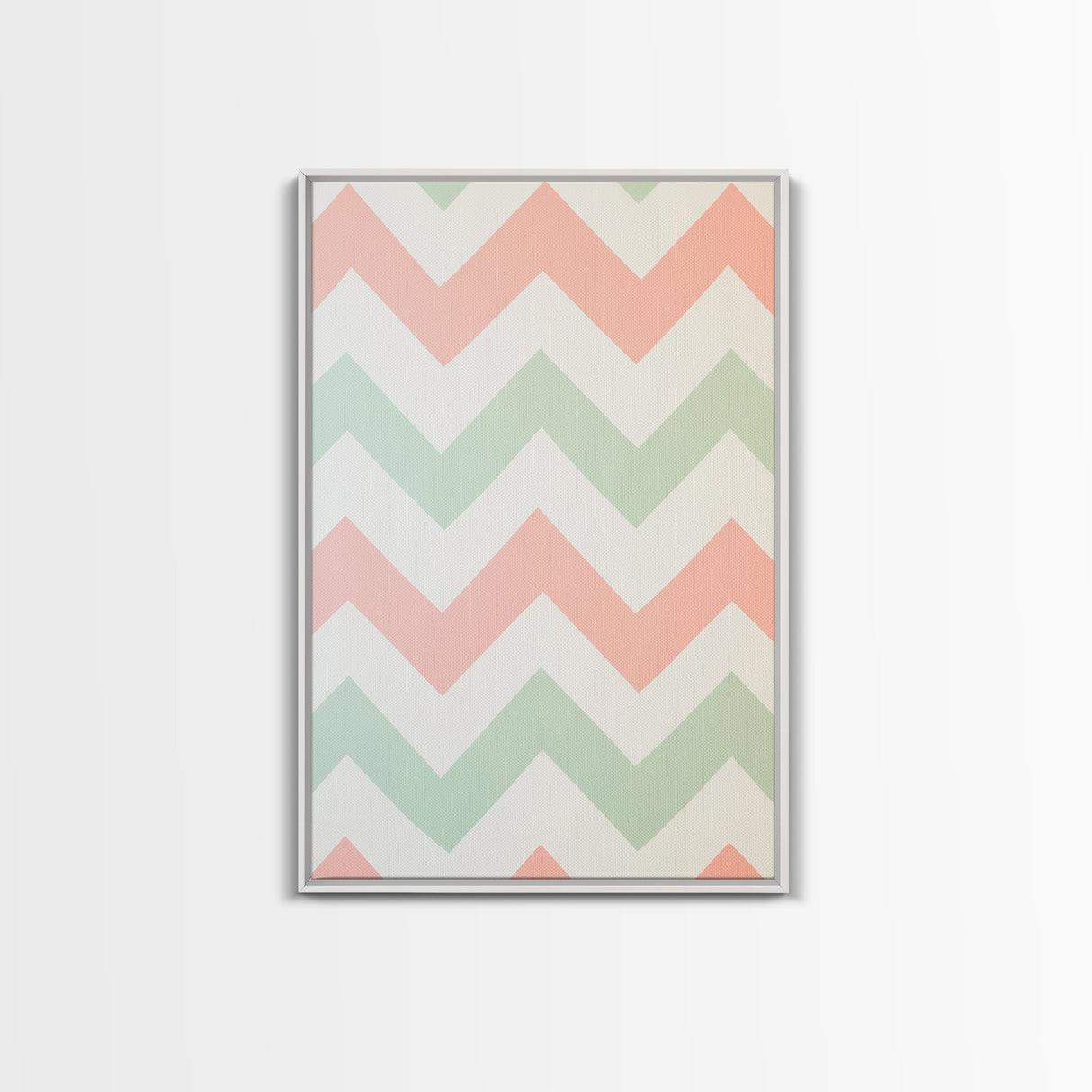 Mint Green and Pink Chevrons, MCM style Mid Century Modern Home Decor, Framed Canvas Print, Whimsical Wall Art