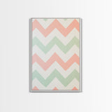 Mint Green and Pink Chevrons, MCM style Mid Century Modern Home Decor, Framed Canvas Print, Whimsical Wall Art