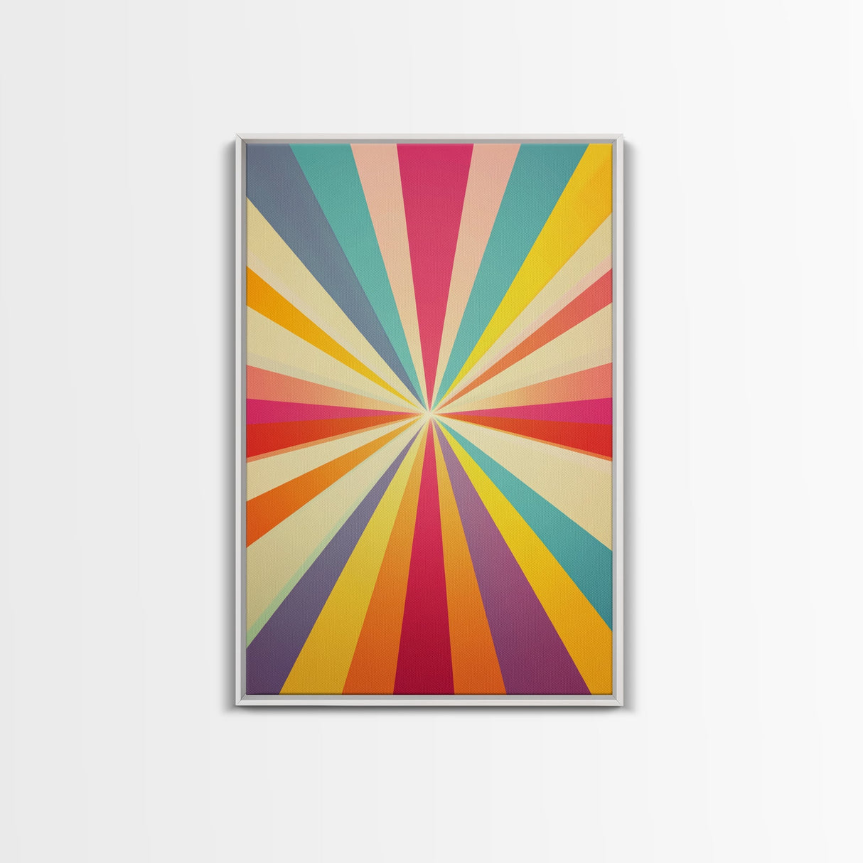 Sea Green, Golden Yellow and Deep Rose MCM Style Wall Art, Framed Canvas Print, Retro Style Colorful Home Decor