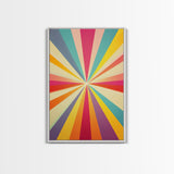 Sea Green, Golden Yellow and Deep Rose MCM Style Wall Art, Framed Canvas Print, Retro Style Colorful Home Decor
