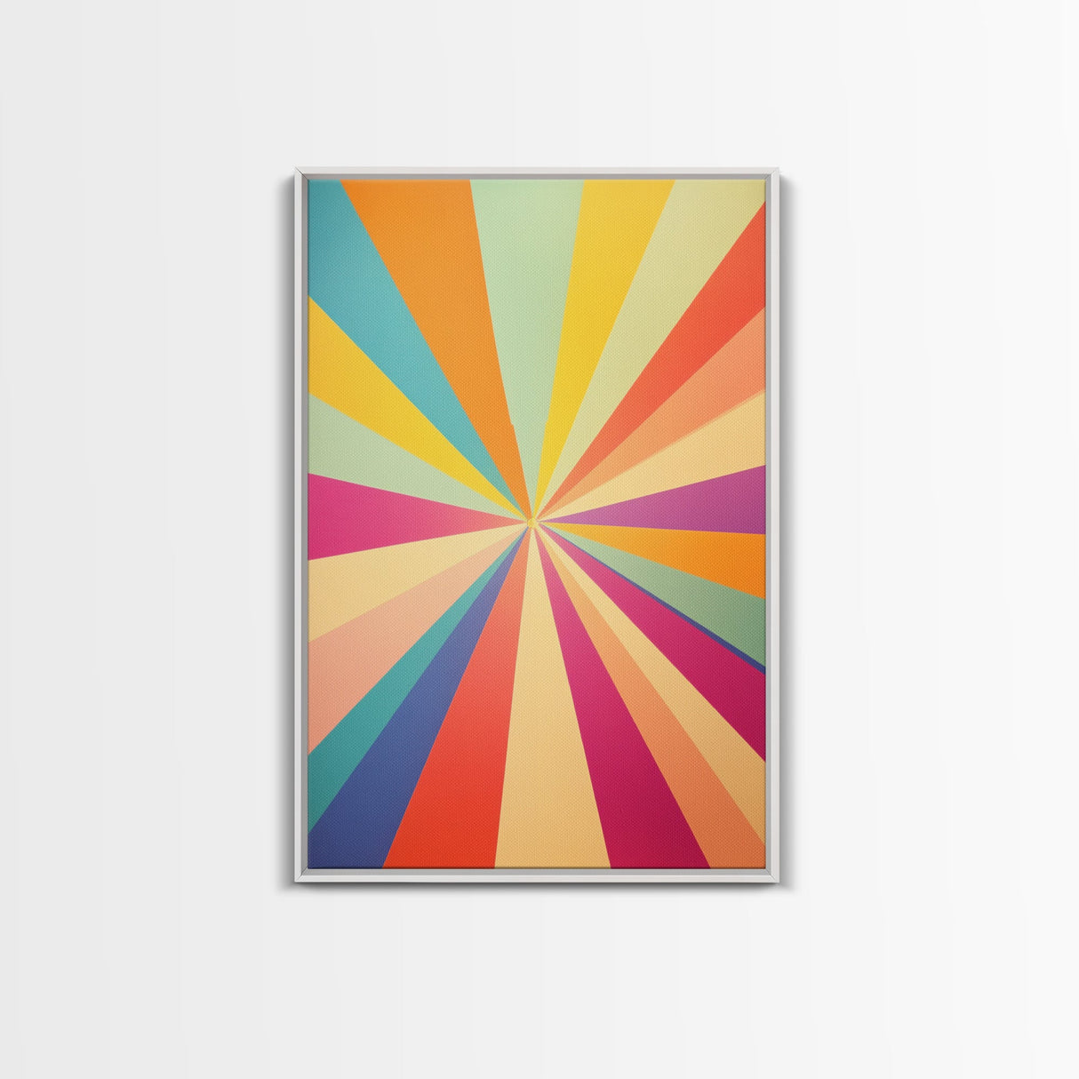 Carmine Pink, Sunglow Yellow, Mint Green and Deep Saffron Mid-Century Modern Abstract Wall Art, Canvas Print, Retro Boho Decor